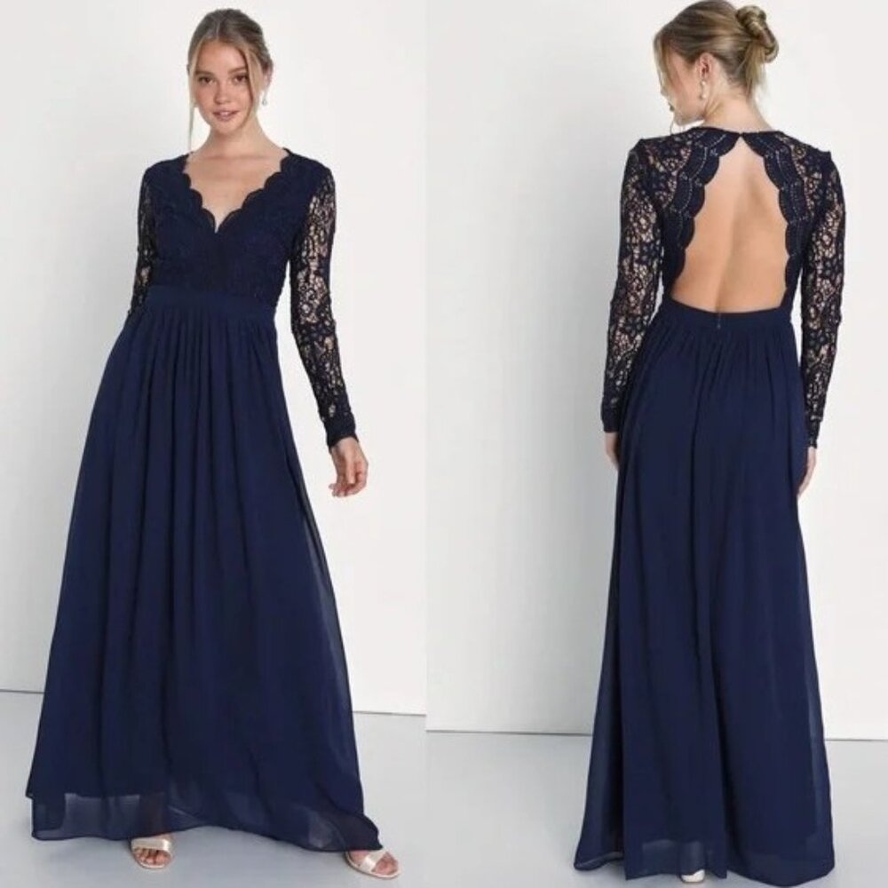 Lulus Awaken My Love Navy Blue Lace Maxi Dress